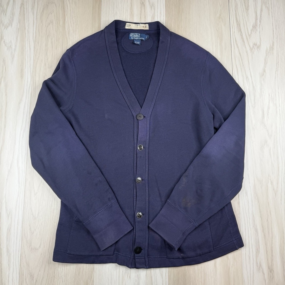 Polo Ralph Lauren Vintage Mens Cardigan Sweater Navy Size L Large Pockets